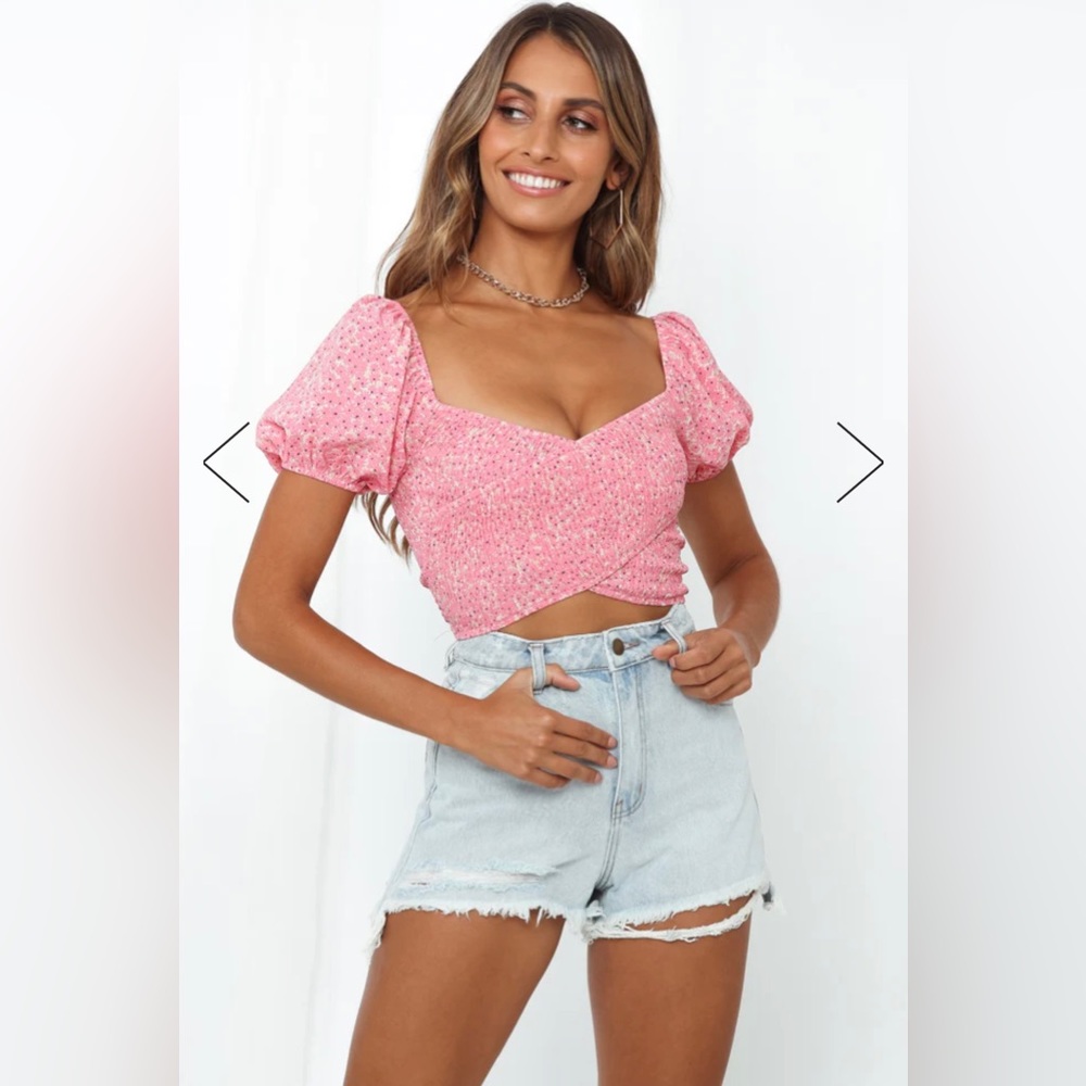 Hello Molly Pink Puff Sleeve Crop